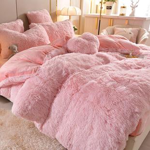 羊羔法兰绒天鹅绒纯色珊瑚水貂绒四件套冬季加厚保暖床单被套床上