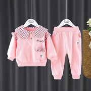 1-2-3岁女童春装长袖t恤儿童，两件套秋季女宝宝，休闲童套装婴儿衣服