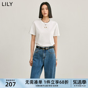 lily2024夏女装(夏女装)设计感时尚，绣花镂空百搭休闲基础款舒适白t恤