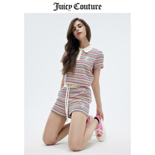 Juicy Couture橘滋套装女夏季多巴胺美式针织条纹T恤连衣裙女