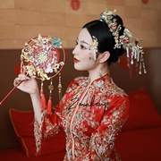 中式新娘凤冠红色流苏套装旗袍秀禾服头饰高端古装饰品