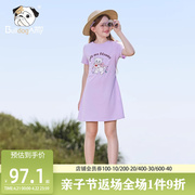 女童紫色纯棉T恤裙2024夏季儿童洋气小猫咪裙子中大童连衣裙