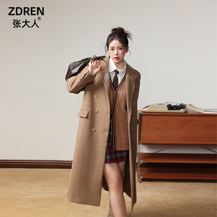 张大人(张大人)秋冬西装式，英伦风复古毛呢大衣女韩系学院风驼色中长款外套