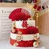 结婚蛋糕装饰古典中式新郎新娘订婚礼，红色囍烘焙蛋糕，装饰摆件插件