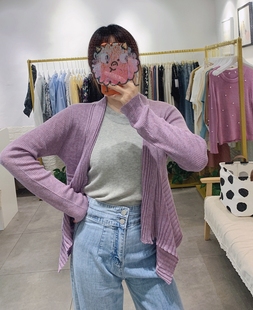 日本LA家温柔浅紫色披肩设计棉质超柔软面料不规则设计针织开衫