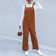 women's fashion brown loose overalls时尚棕色宽松背带裤女长裤