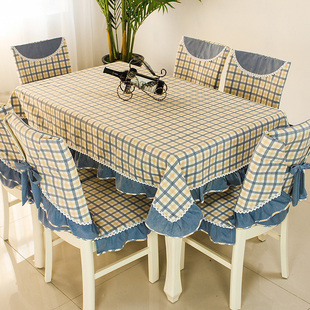 格子餐桌布椅套椅垫套装，椅子套罩长方形台布茶几，桌布布艺简约现代
