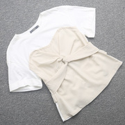 艾兰米特卖夏季短袖，t恤女装潮格纹收腰上衣设计感小众