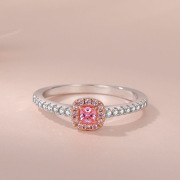18K白金玫瑰金粉色高碳钻石戒指 群钻微镶方形仿真钻戒女节日礼物
