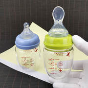 新生儿勺子一体式晶钻玻璃奶瓶，120ml耐高温宝宝，喂奶防胀气宽口径