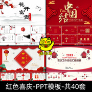 红色喜庆中国风动态PPT模板 灯笼中国结古典创意新年述职工作总结