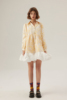 KwanChinglab设计师品牌鹅黄色大提花拼白色暗纹云朵娃娃裙