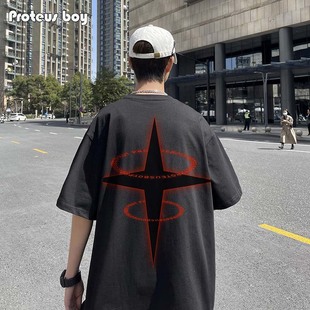 ProteusBoy短袖t恤男夏季2024美式十字架印花纯棉圆领半袖体T