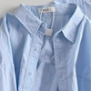 蓝色纯棉衬衫女长袖，2024春装小衫别致宽松超好看上衣洋气衬衣