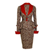 复古气质套装裙两件套秋法式豹纹时尚职业名媛荷叶边西装裙套装女