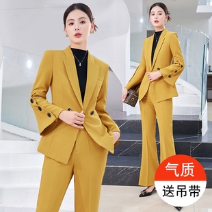 黄色西装套装女2024秋冬今年流行高级感时尚，洋气长袖西服外套