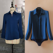 法式设计感成熟雪纺蓝条纹复古港味女长袖衬衫洋气2022连体衬