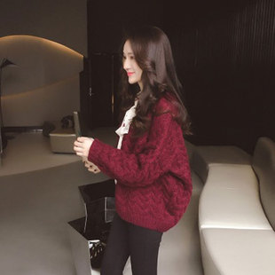 网红甜美麻花上衣秋冬季2020短款针织开衫粗线很仙的毛衣外套