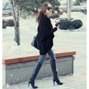 韩国2021年秋冬韩版中长款针织开衫女宽松显瘦披肩蝙蝠袖毛衣外套