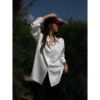 nevahu白色绸缎长袖衬衫，女高级感2024设计感韩版宽松衬衣