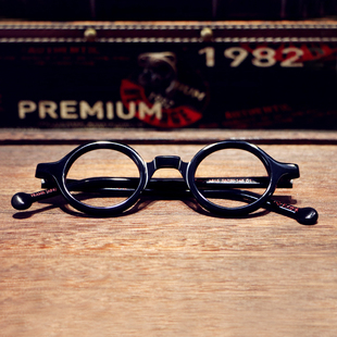 日系板材小圆框眼镜框，复古男女潮凹造型，港风黑框眼镜架文艺近视镜