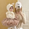 婴儿帽子秋冬款韩版洋气小兔耳朵女宝宝护耳帽冬季女童手工毛线帽
