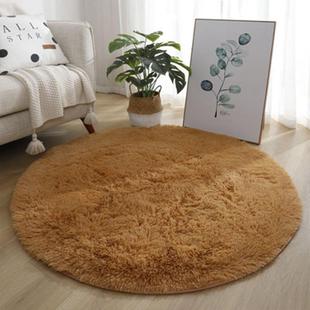 扎染丝毛地毯地垫米色白色长毛，圆形地垫卧室，床边毯加厚素色地垫圆