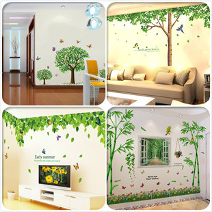 清新绿树植绿叶贴纸温馨客厅卧室沙发电视，背景装饰墙纸自粘墙贴画