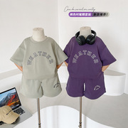 2024夏季童装儿童韩版休闲运动风套装男女童字母两件套