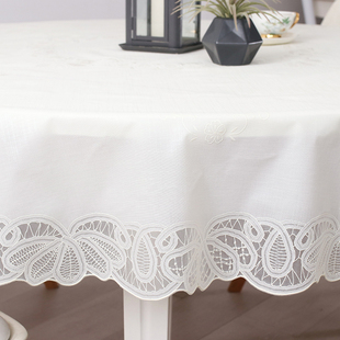 圆形餐桌布少女心圆桌面白色蕾丝台布欧式家用圆桌子桌布桌垫防水