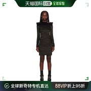 香港直邮潮奢 Balmain 巴尔曼 女士 黑色条纹连衣裙 BF1R8580JG47