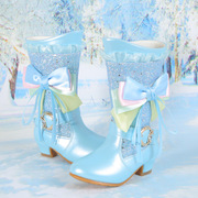 2022冬季女童靴子儿童公主加绒保暖棉靴冰雪奇缘流苏高跟童靴