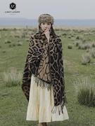 豹纹保暖披肩斗篷围巾女仿羊绒外套加厚民族风百搭时尚洋气披风潮