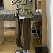 棕色日杂风裤子美式复古山系cityboy工装裤男日系oversize阔腿裤