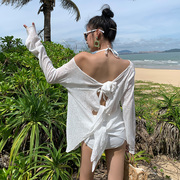 韩国ins网红度假泳装白色分体比基尼三件套显瘦遮肚泳衣女夏