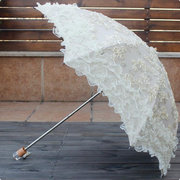 韩版二折叠黑胶亮片强防紫外线白色大蕾丝太阳伞公主伞晴雨防晒伞