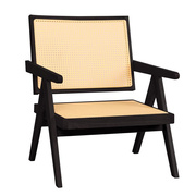 昌迪加尔北欧实木单人沙发椅藤编椅艺术休闲扶手椅民宿阳台原木椅