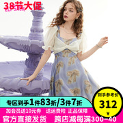 妖精的口袋欧根纱泡泡，袖连衣裙女2023夏方领设计感度假风裙子