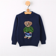 儿童毛衣男童羊毛衫秋冬套头卡通，保暖针织衫蓝色，中小童宝宝羊绒衫
