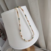 巴洛克珍珠锁骨链钛钢天然石欧美时尚彩色项链女轻奢高级感