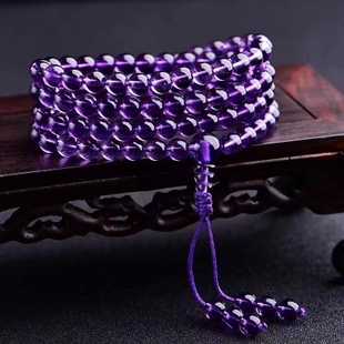 乌拉圭紫水晶108颗佛珠手链 晶体通透 颜色紫罗兰色 高贵紫饰品