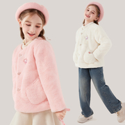 儿童kt猫防兔毛皮草童装粉色外套女大童夹棉保暖公主冬季洋气棉衣
