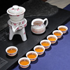 德化陶瓷时来运转青花自动茶具套装礼盒玲珑镂空懒人创意茶杯
