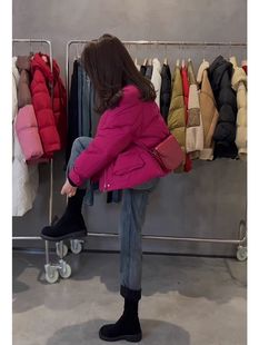 2024韩货炸街气质名媛高端棉服外套，小香风玫，红色短款羽绒棉服冬季