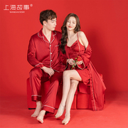 上海故事2023秋冬情侣家居服女士，红色晨袍套装男士长袖可外穿