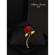 法式浪漫红玫瑰胸针，女唯美花朵精致小众别针，外套衣服搭配饰品礼物