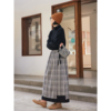 麻霖女装2023冬日本进口羊毛棉麻色织格压褶一片式裹裙半身裙