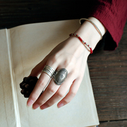 泰国清迈手工银戒指纯银开口戒环复古做旧99足银女款民族风大戒指