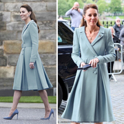 王妃同款2023春装高端气质浅蓝色长袖收腰显瘦西装连衣裙外套优雅