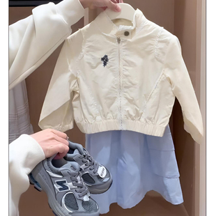 韩国童装女童外套春秋，款2024洋气女宝宝，刺绣时尚儿童韩版夹克